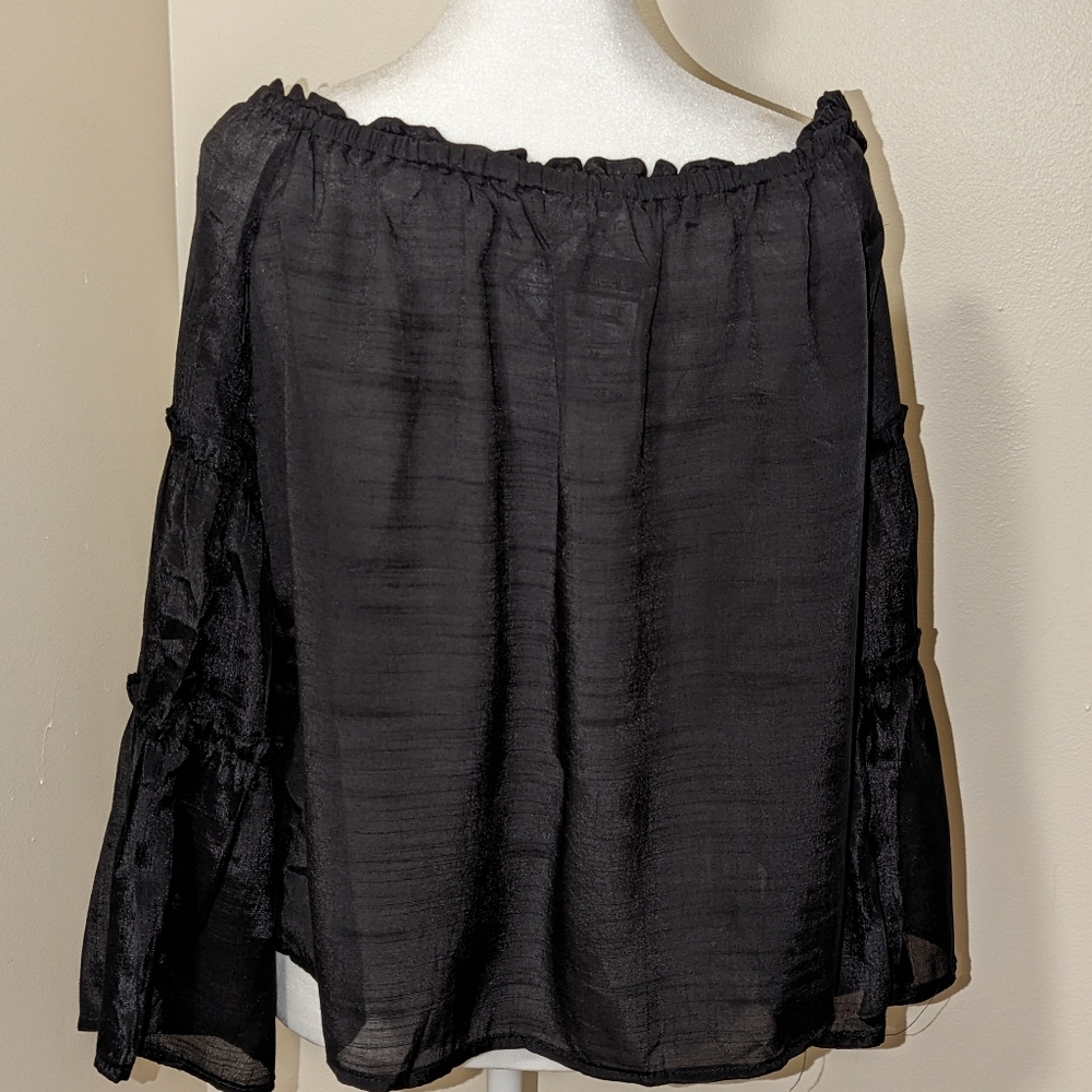 Black Lightweight Blouse with Bell Sleeves - NWT Size M